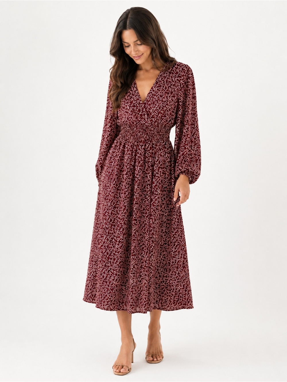 Draper James Burgundy floral smocked waist Midi Flowy dress boho cottagecore
